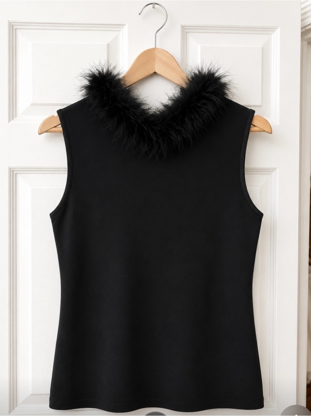 Joseph A Black Sleeveless Top with Faux Fur Collar